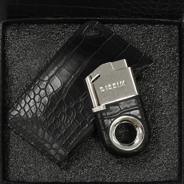 Platinum Soft Flame Butane Lighter with Black Crocodile Leather Grip