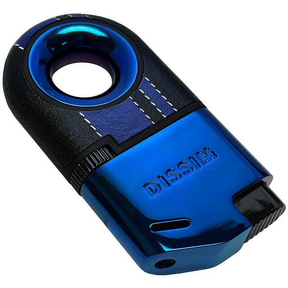 Dissim Race-Line Inverted Butane Lighter in Blue with Red Stripes Display