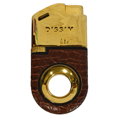 Gold Soft Flame Butane Lighter with Brown Crocodile Leather
