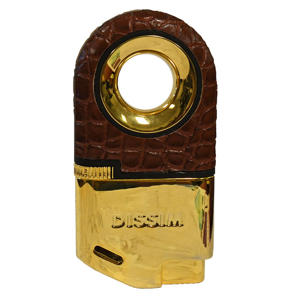 Gold Soft Flame Butane Lighter with Brown Crocodile Leather