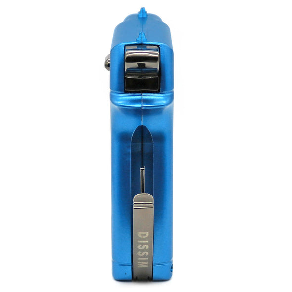 Back view of Dissim Hammer butane lighter blue finish