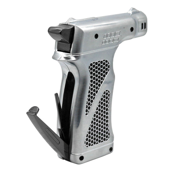 Hammer Butane Lighter in silver finish w/ open tool kit