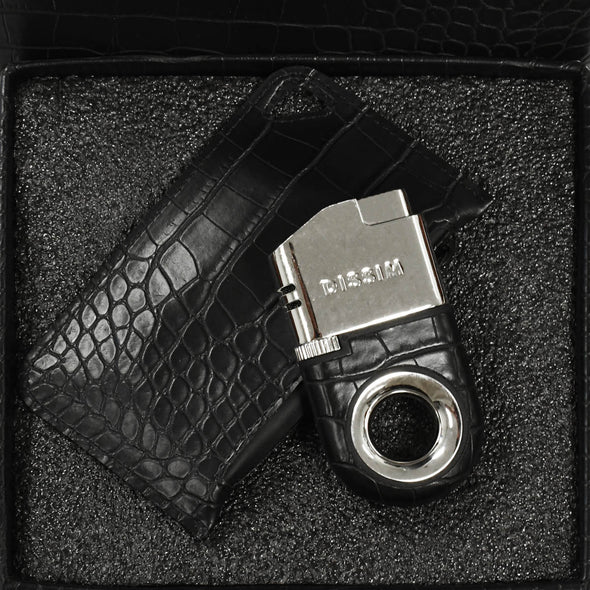 Platinum Torch Lighter with Black Crocodile Leather Grip