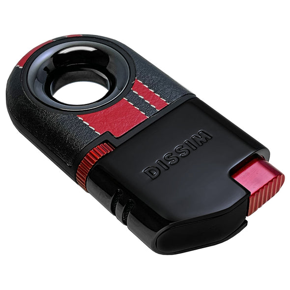 Disim Turismo-Luxe Butane Torch Lighter - Black w/ Red Stripes Side View
